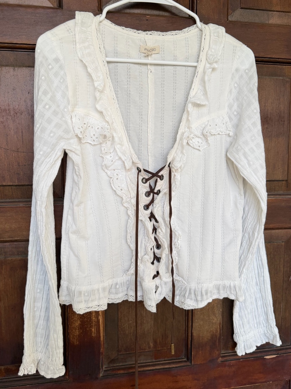 Pilcro Lace Up Cotton Peasant Top